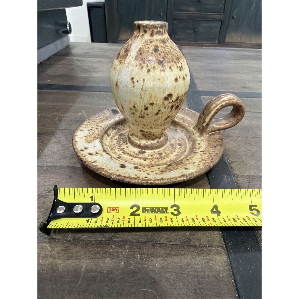 Hand Made VIntage Chamber Stick Farmhouse Candle Holder‎  Pottery Art Signed